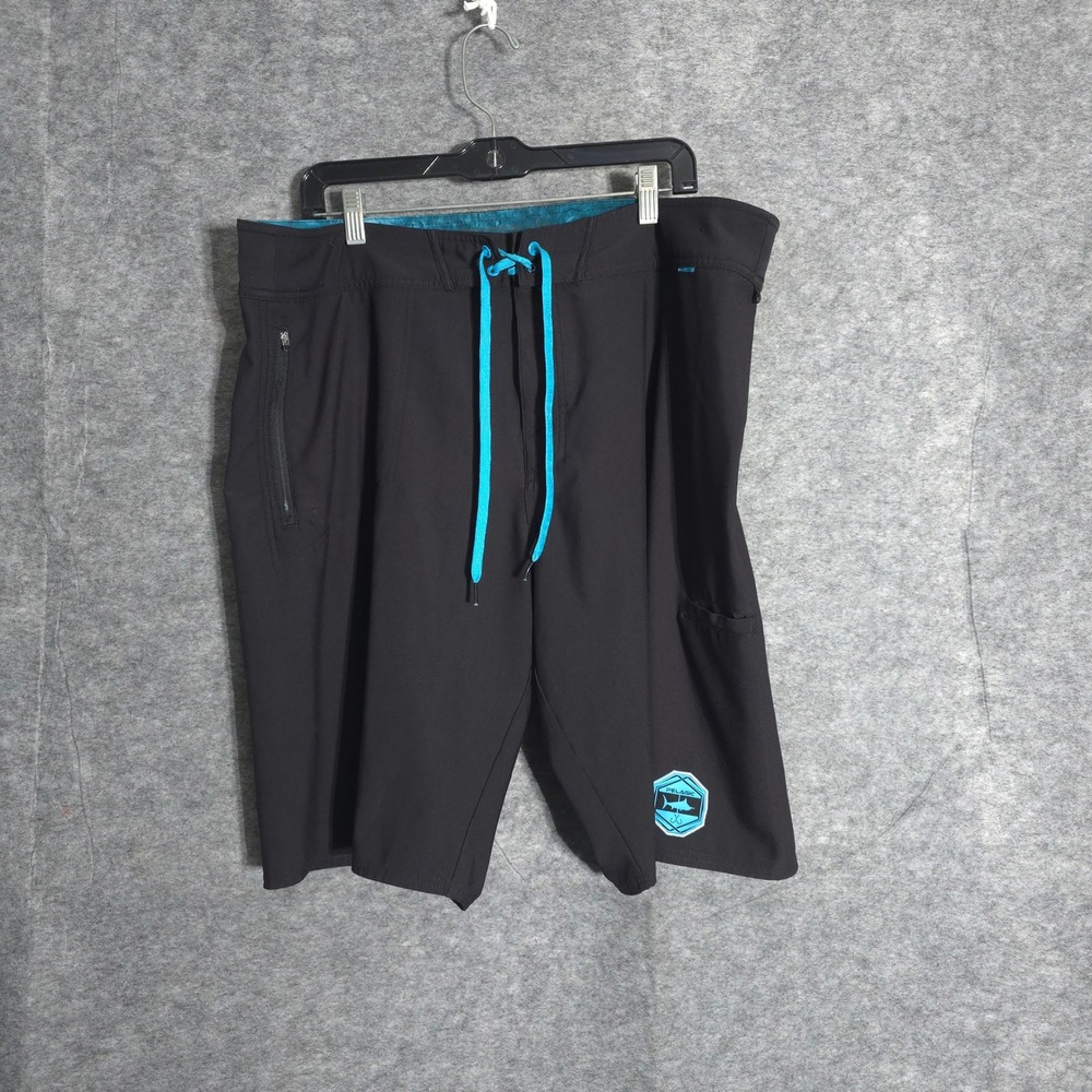 Pelagic Argonaut Board Shorts Men 38 Black Blue Fishing Swim Trunks 4Way Stretch